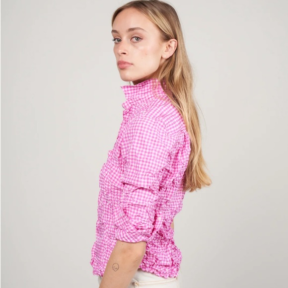 FRANK & EILEEN Pink Linen Gingham "Barry" Top - Picture 5 of 12